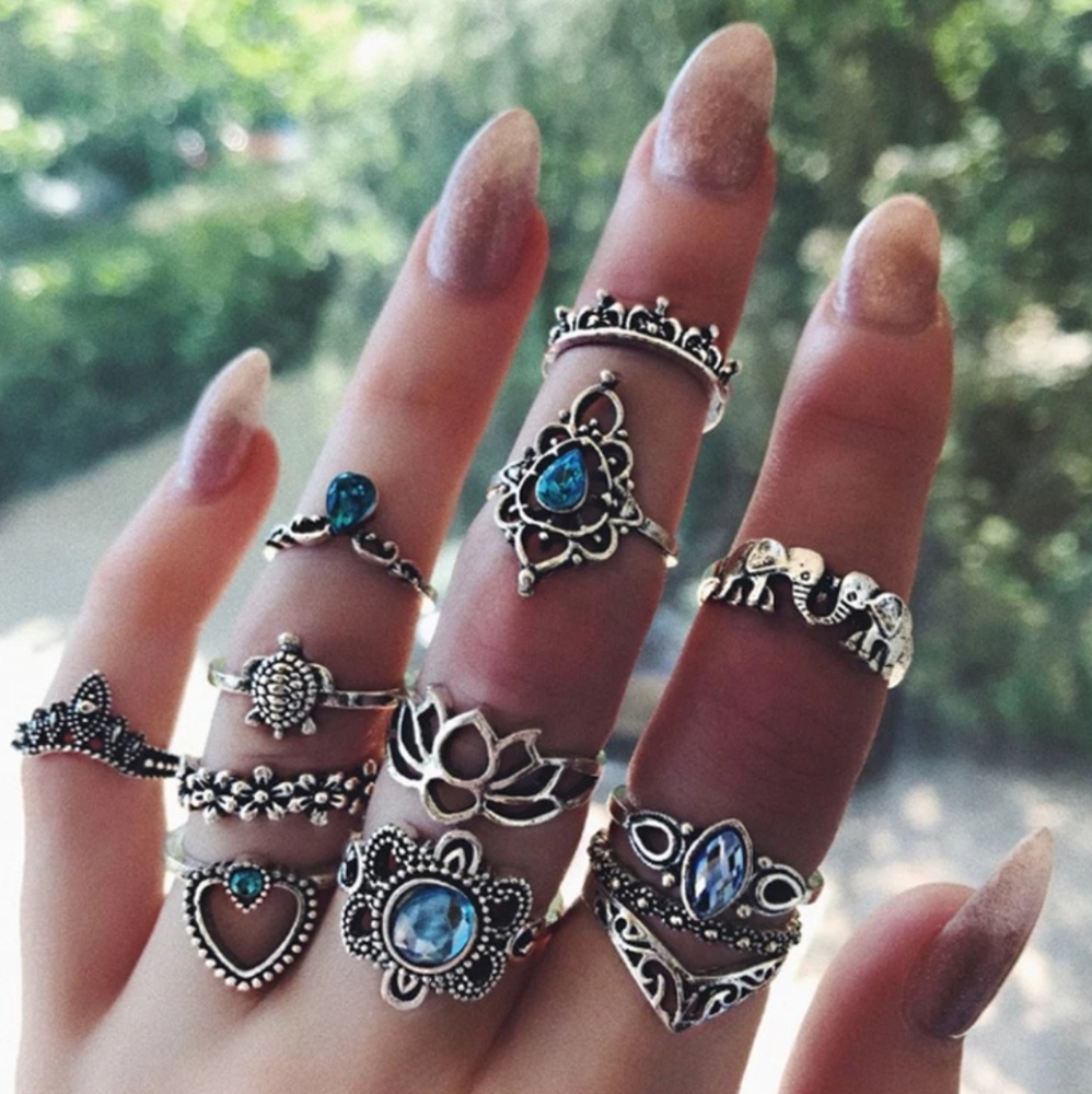 "Aquamarine" 13 Stackable Midi Rings Set